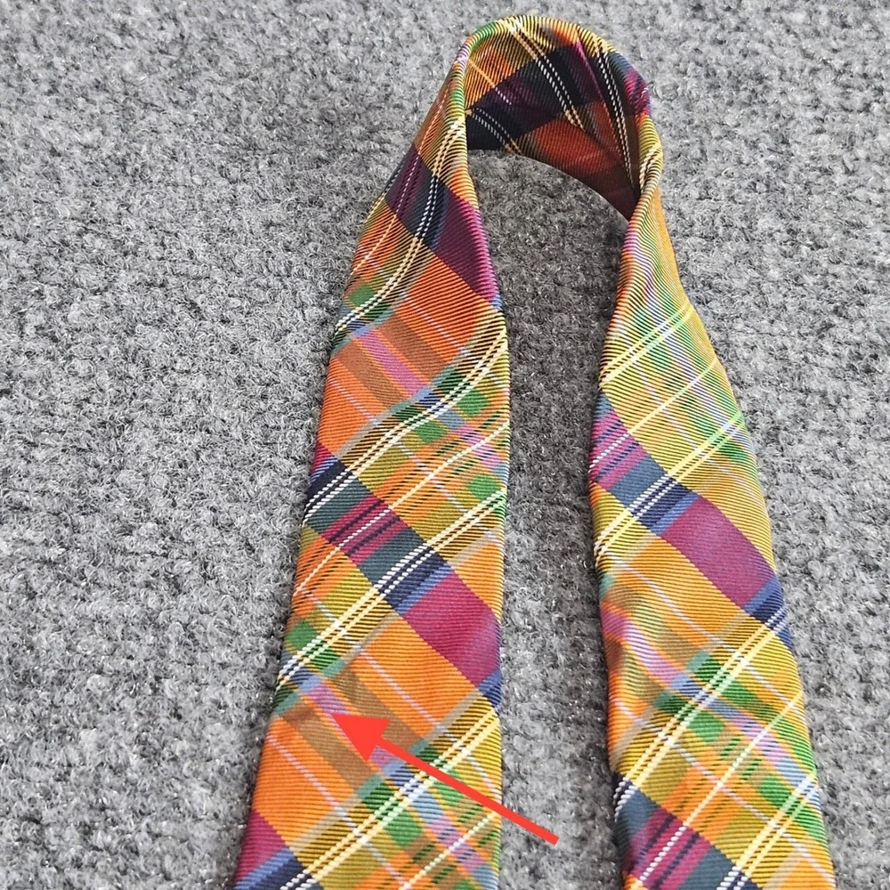 Brooks Brothers 346 Men's Pure Silk Plaid Necktie‎ Orange Purple Green Blue